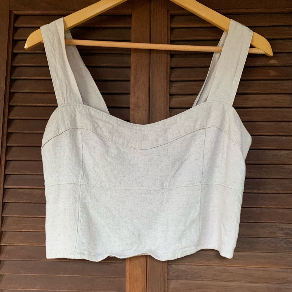 Women's Cream Linen Crop Top